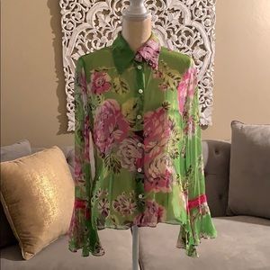 D&G See through  Green Floral prints Blouse.